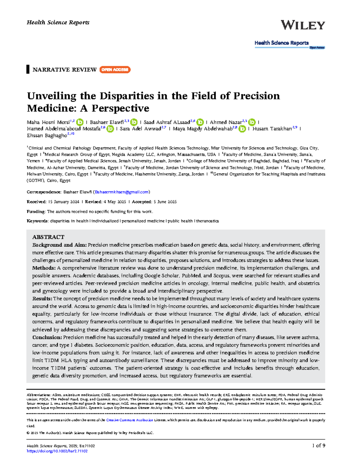Health Science Reports: Disparities in Precision Medicine (Medicina de ...