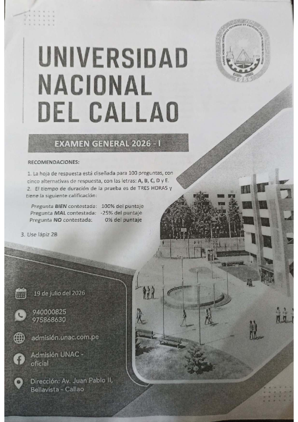 Examen General de Admisión 2026 - Universidad Nacional del Callao - Document Preview