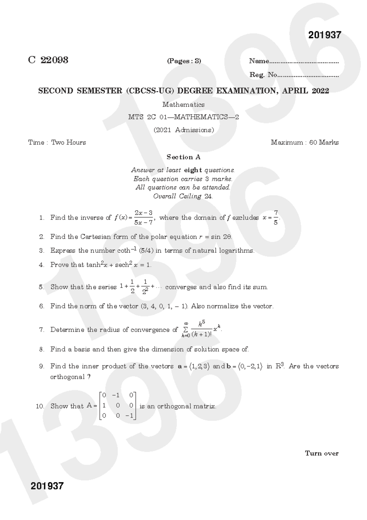 2022 MTS 2C Final Exam Mathematics-2 Questions and Solutions - Studocu