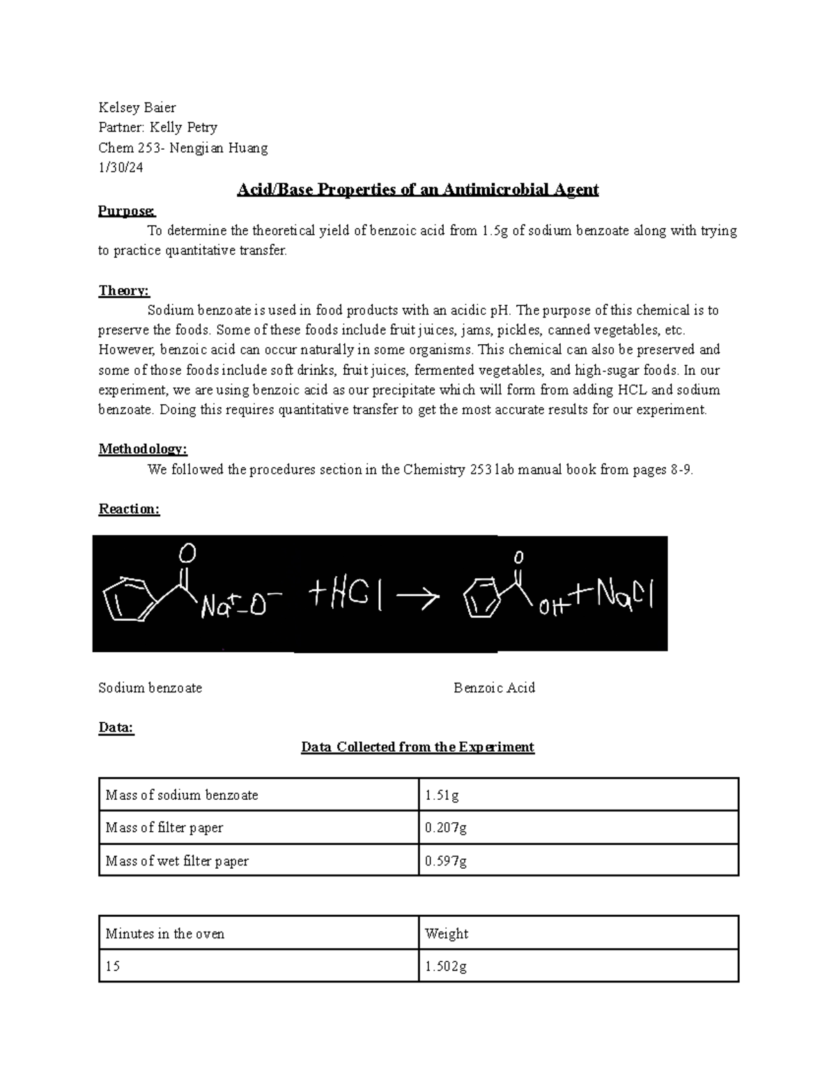 Chem 253 Final Experiment: Acid/Base Properties of Antimicrobial Agent ...