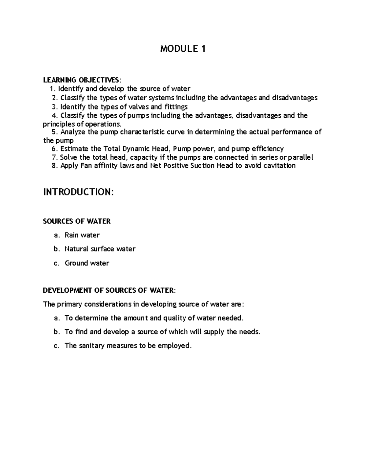 Module 1: Water Systems & Pumping Principles for Bachelor Students ...