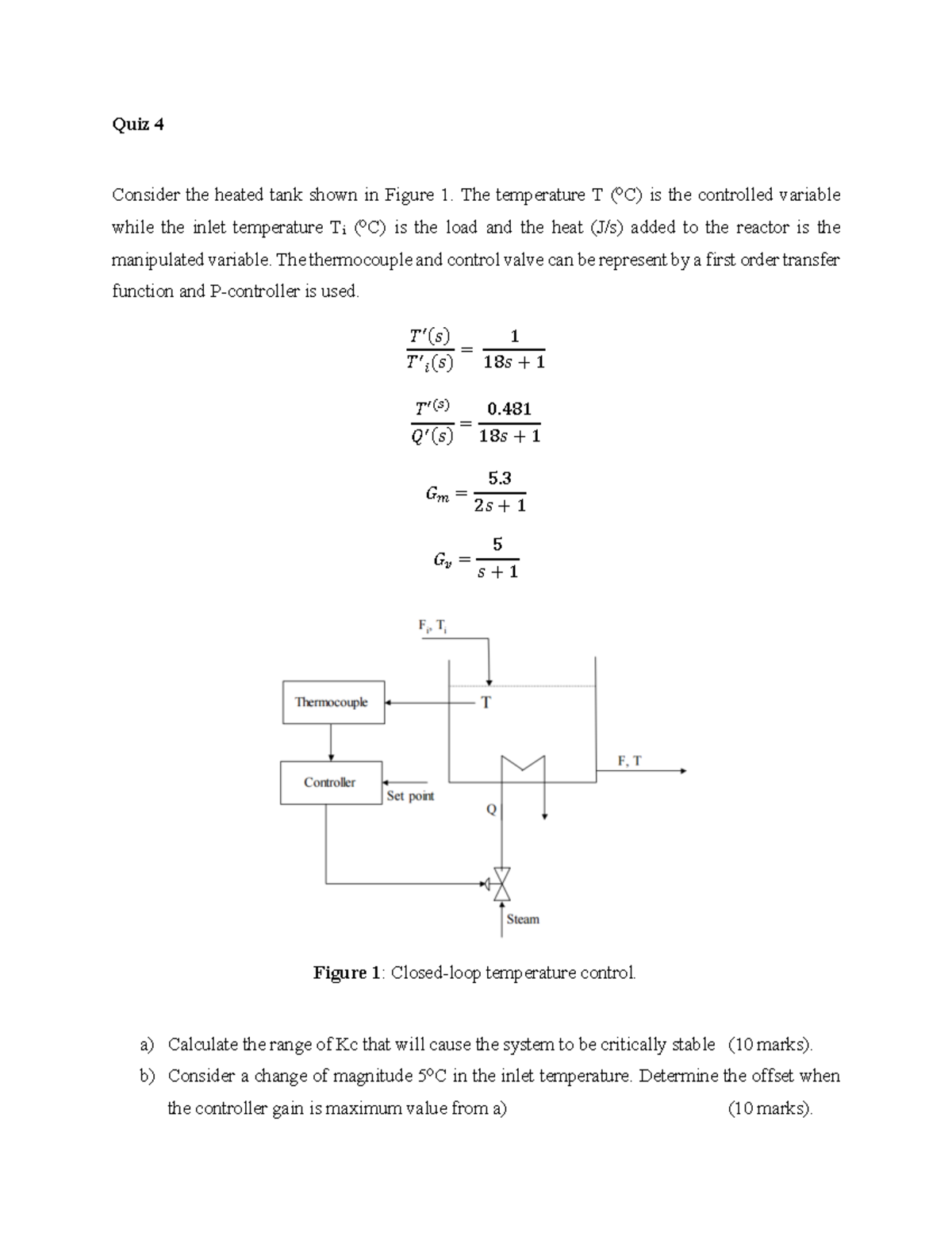 Quiz 4 - Process Control: Temperature Control Analysis - Studocu