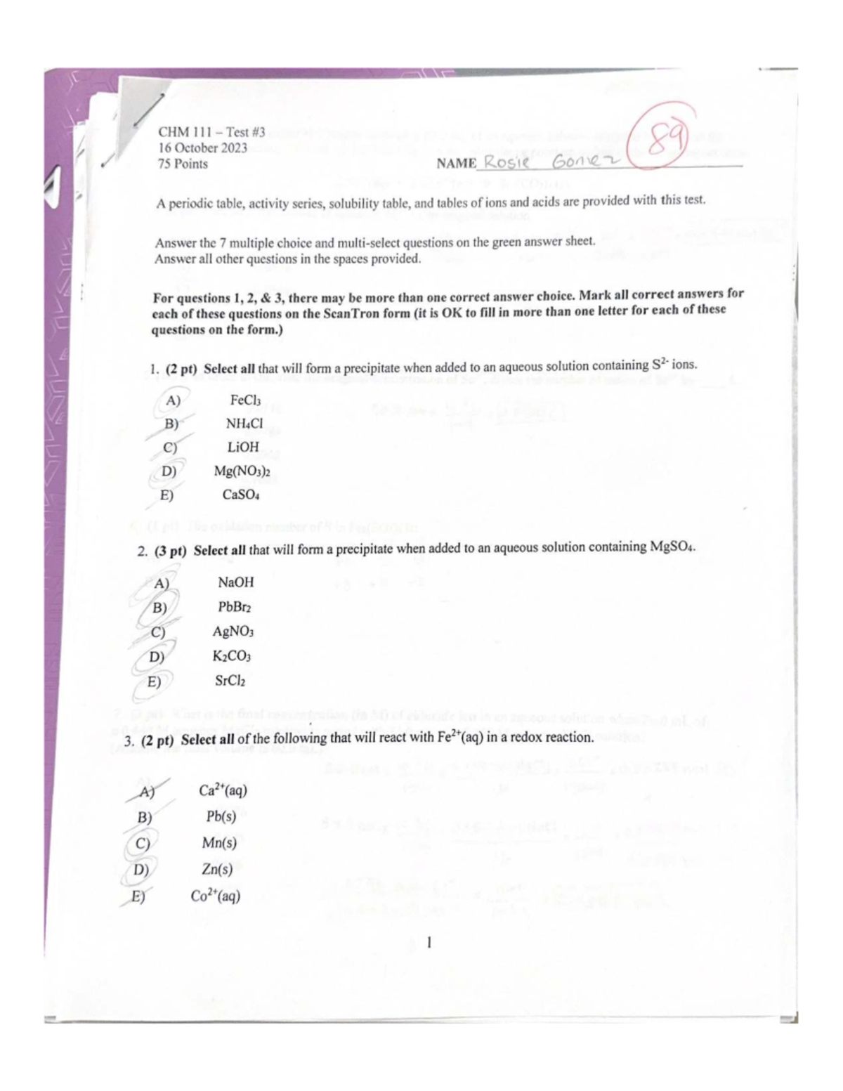 CHM 111 - Test #3 Review and Study Guide (16 Oct 2023) - Studocu