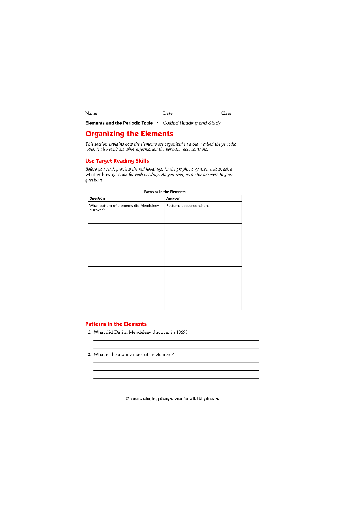 Elements and the Periodic Table: Guided Reading & Study GR - Studocu