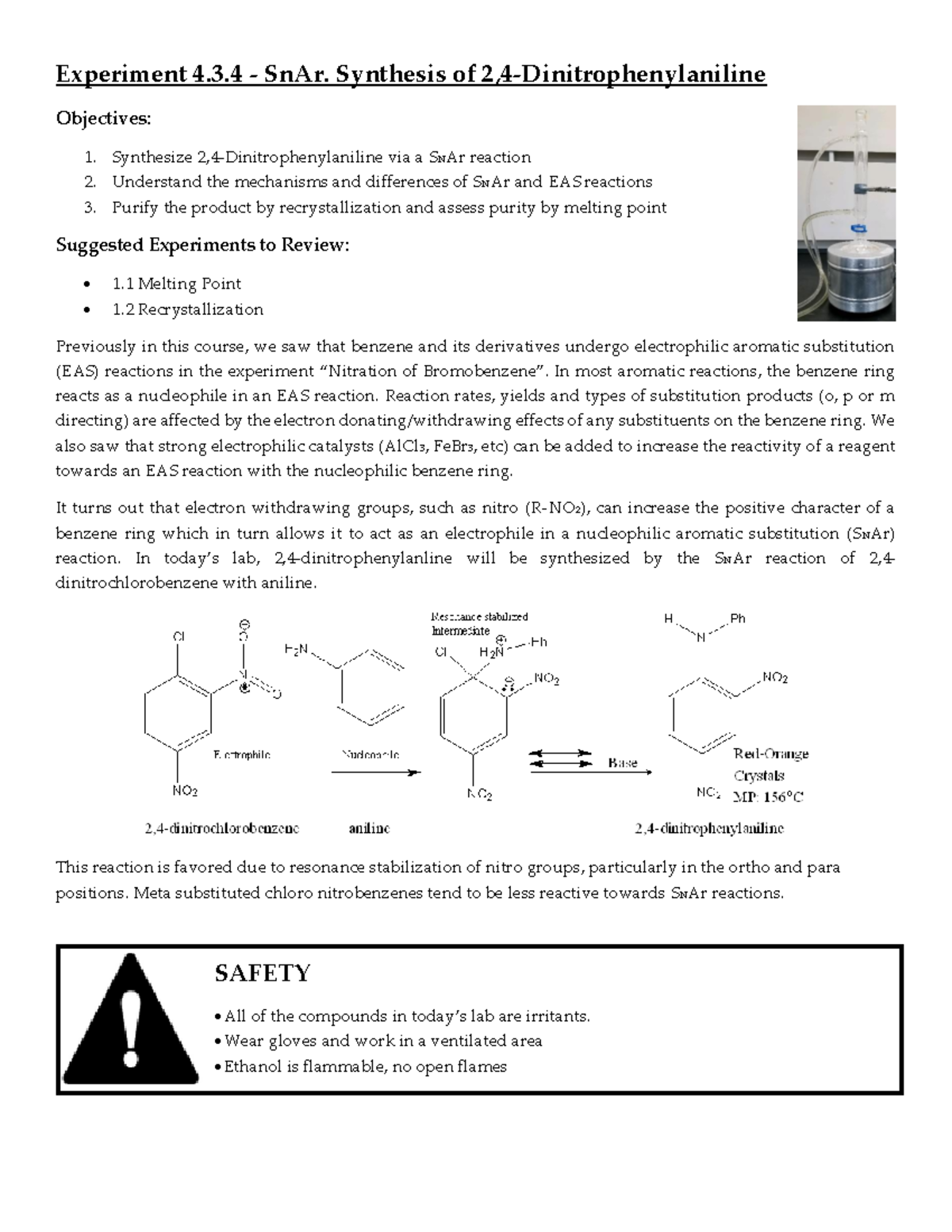 Exp 07: SnAr Synthesis of 2,4-Dinitrophenylaniline & Mechanisms Study ...