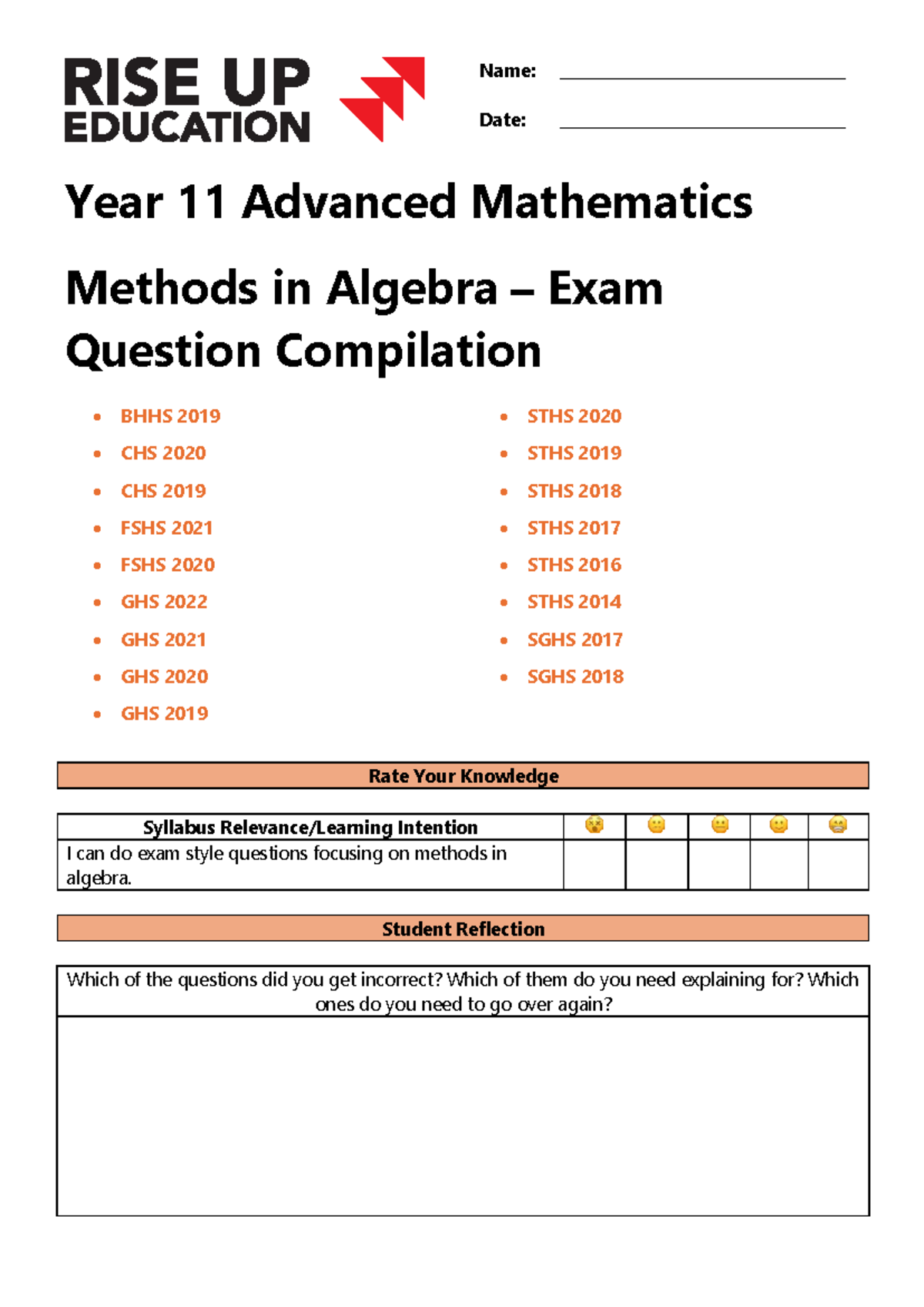 Year 11 Advanced Mathematics Methods in Algebra Exam Qs Compilation ...