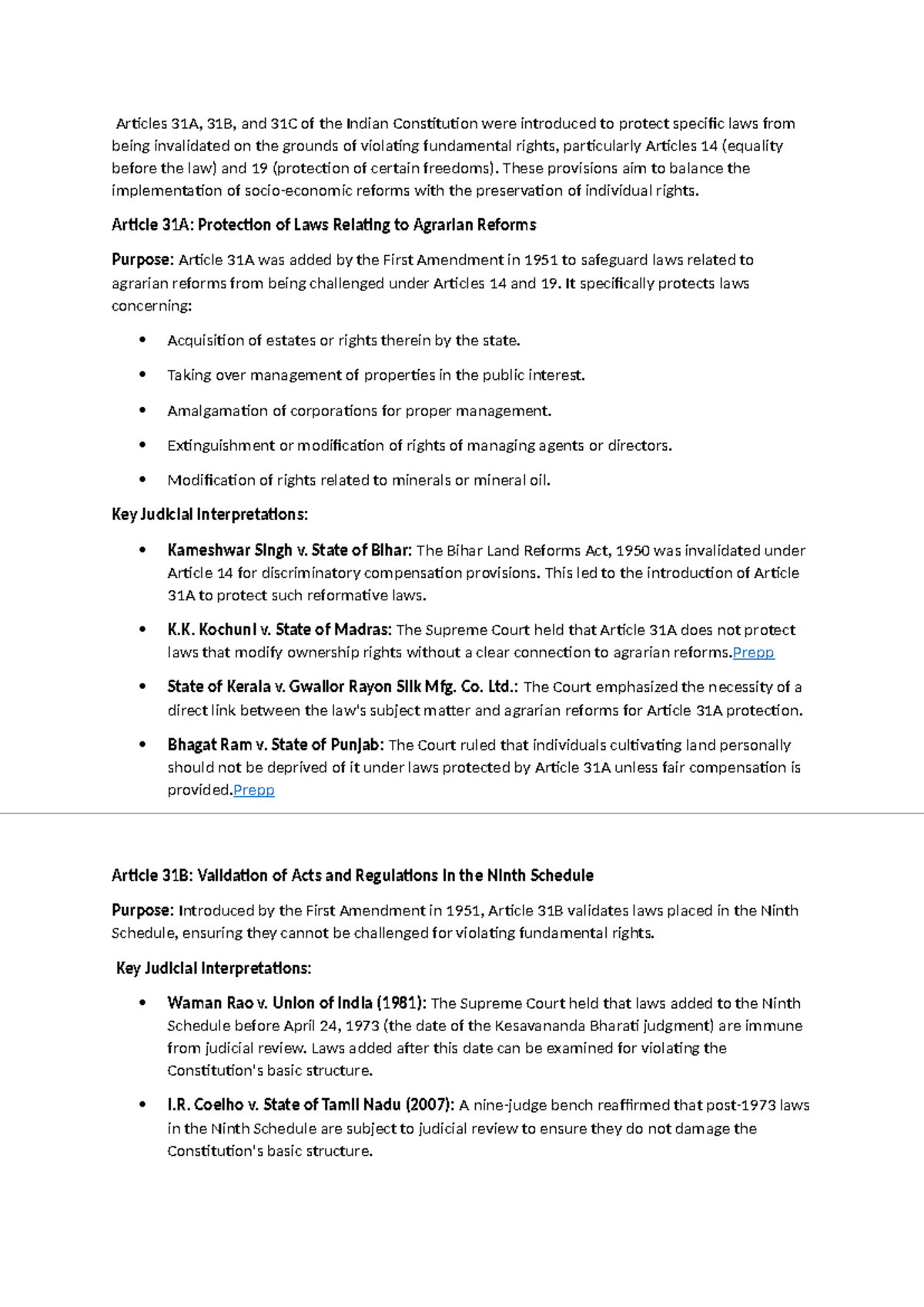 Articles 31A, 31B, and 31C: Constitutional Protections for Reforms ...
