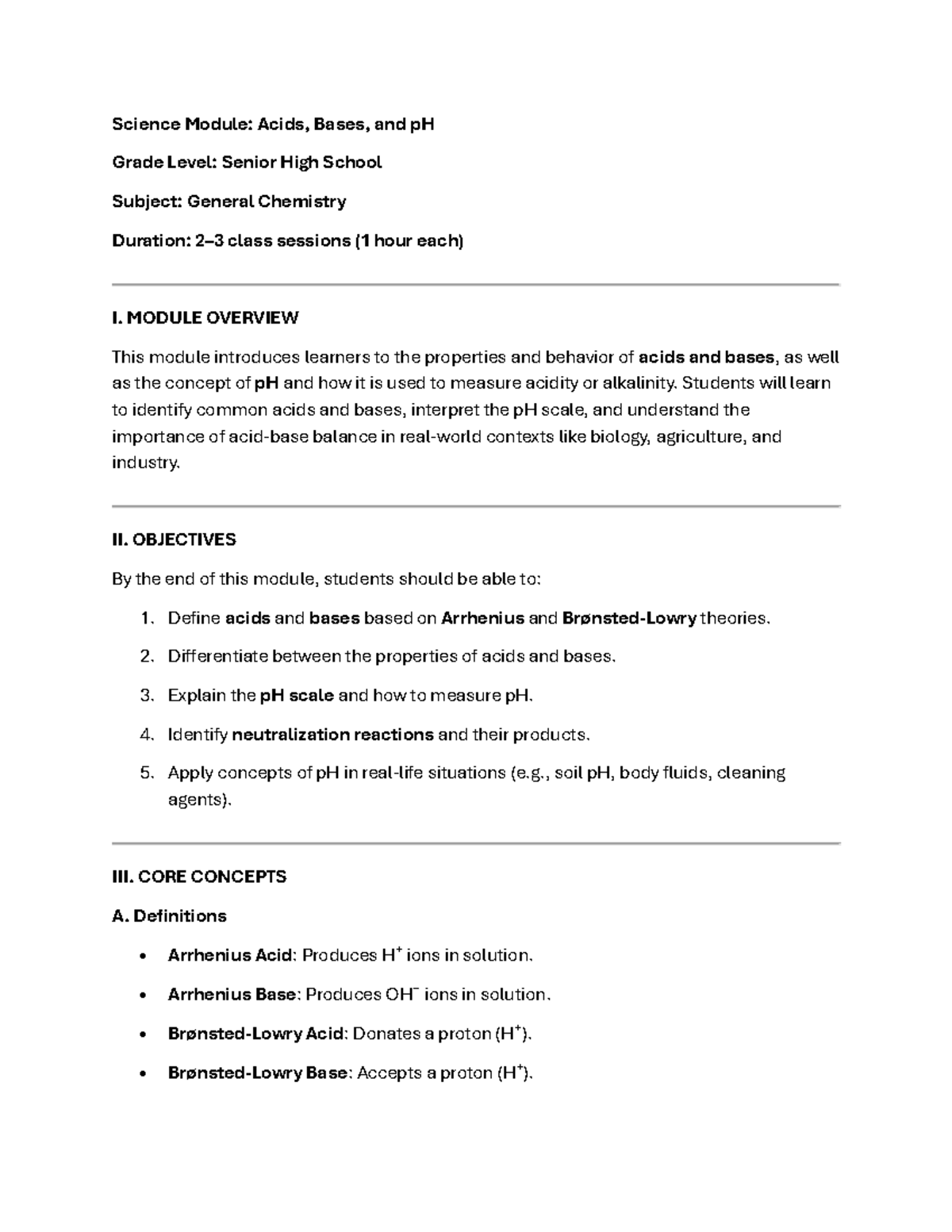Science Module 4: Acids, Bases, and pH Overview for Seniors - Studocu