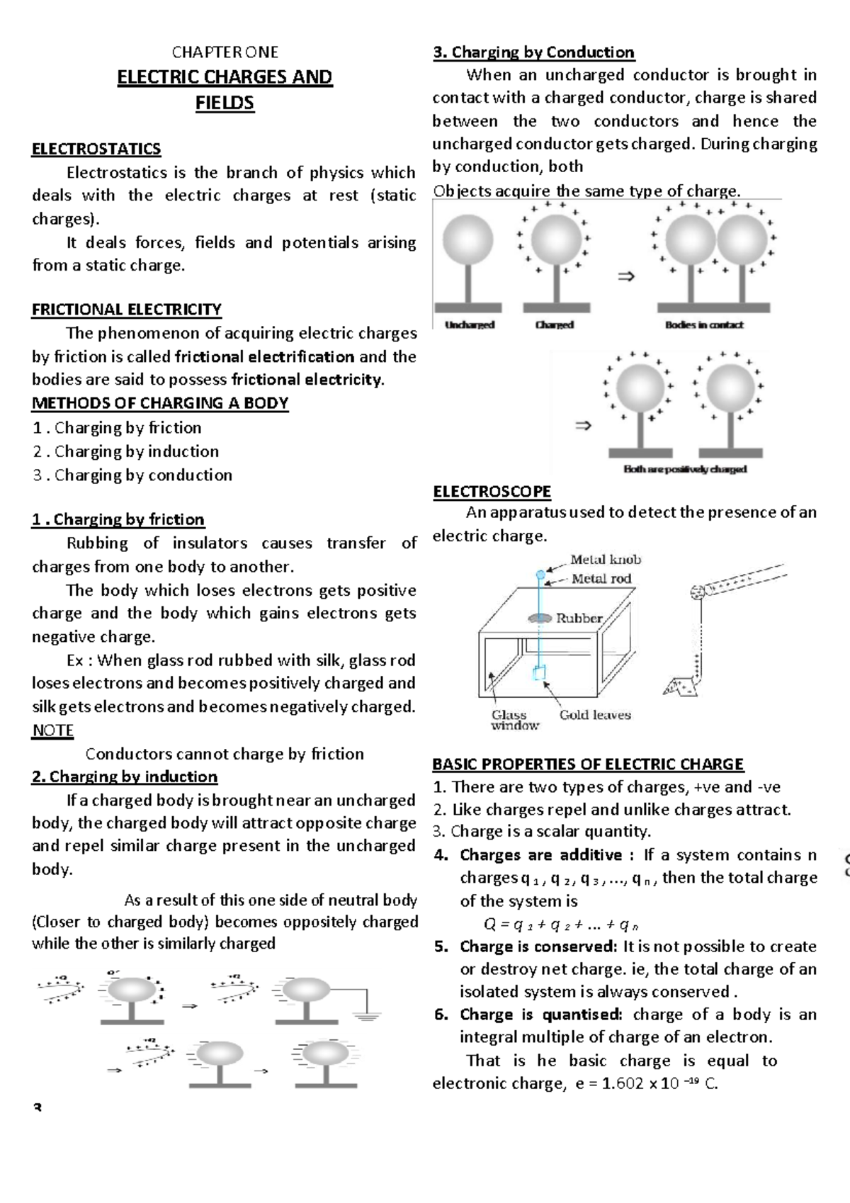 CHAPTER ONE: Electric Charges and Fields (PHYS 101) - Studocu