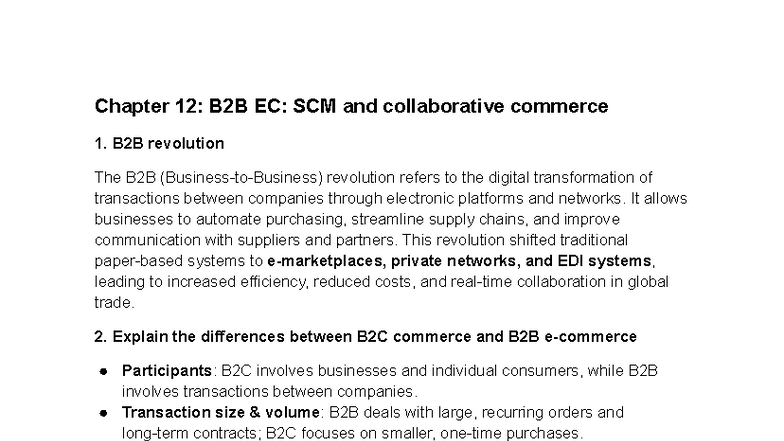 Chapter 12: B2B EC - SCM & Collaborative Commerce Insights - Studocu