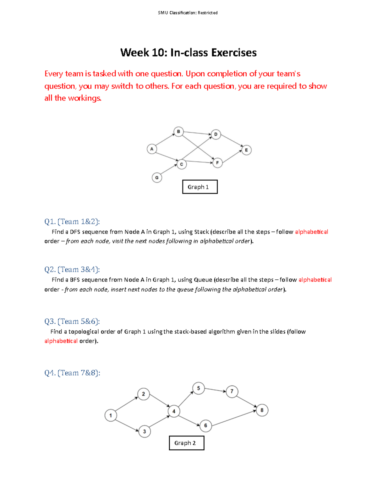 SMU In-Class Exercises: Graph Traversal Techniques and Topology - Studocu