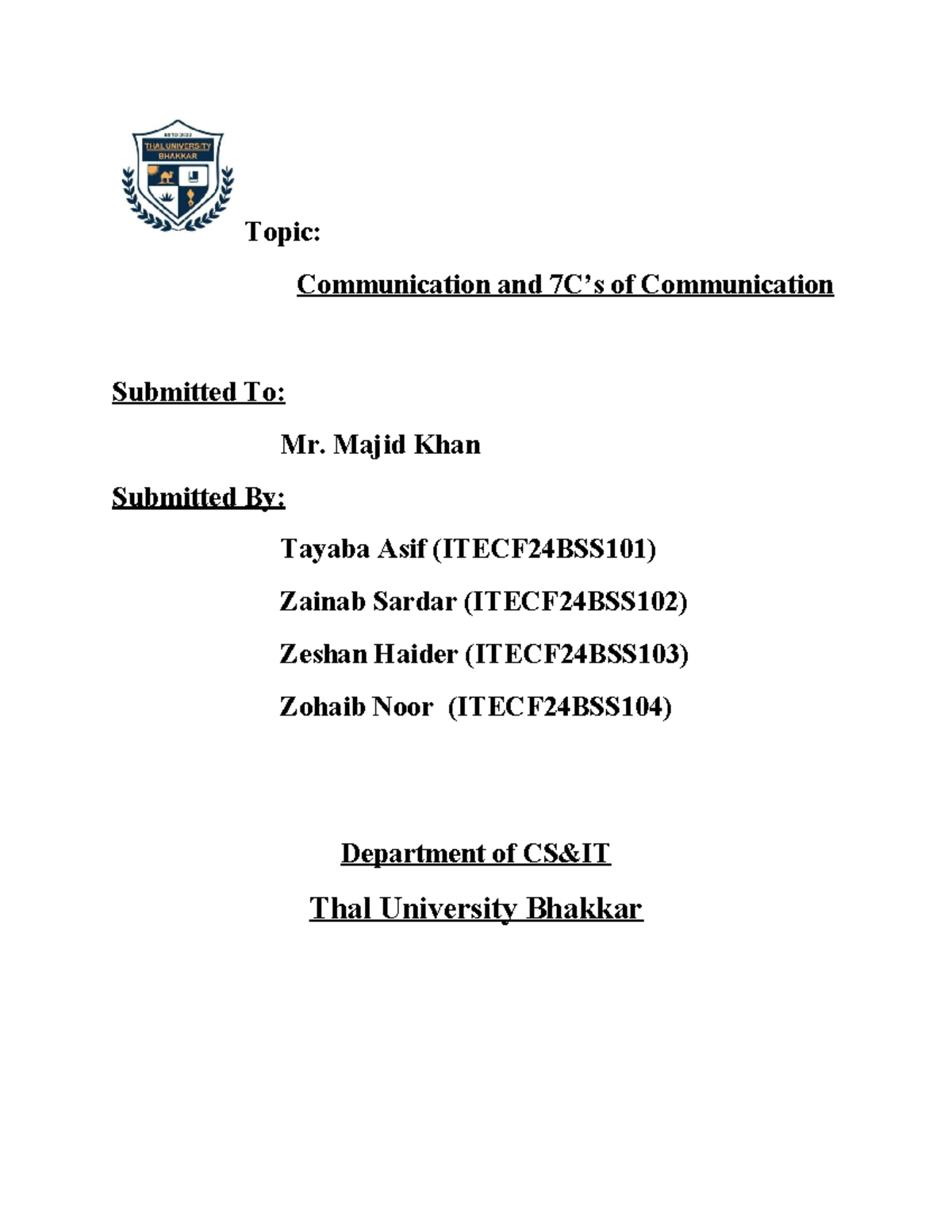 Communication and the 7 C's of Communication (ITECF24BSS) - Studocu