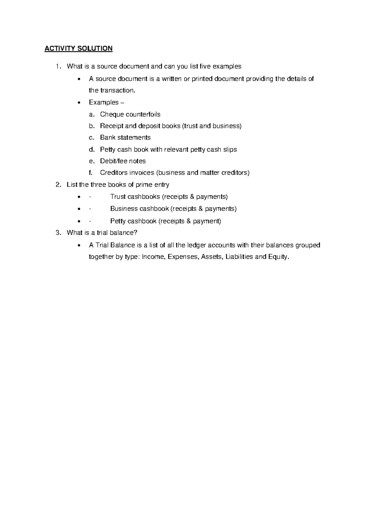 Chapter 4 Activity Solutions: Source Documents & Trial Balance - Studocu