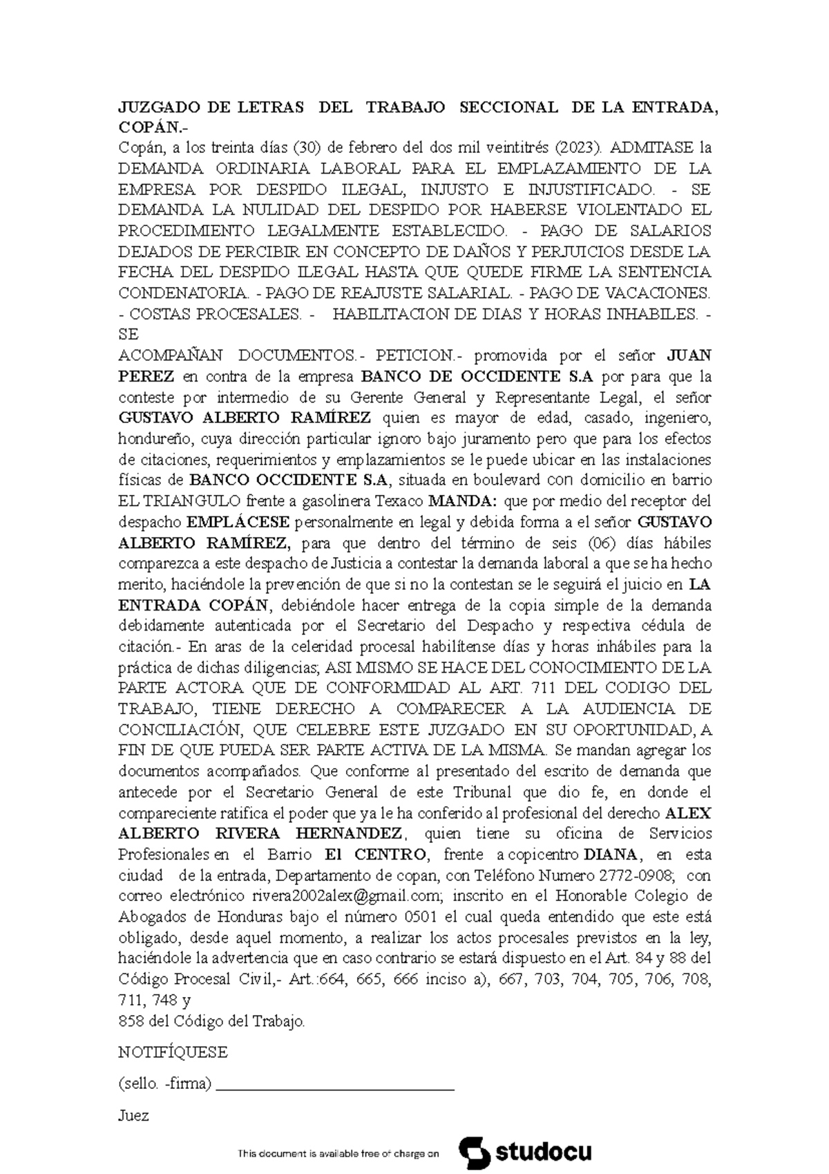 Auto admisión de demanda laboral - JUZGADO DE LETRAS DEL TRABAJO ...