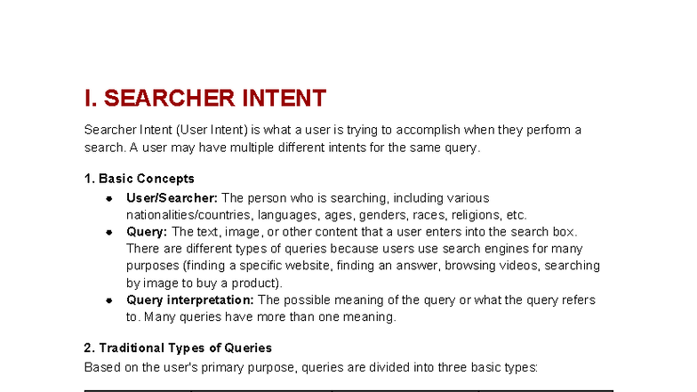 ADS301 m Q3 Content-Intent - I. SEARCHER INTENT Searcher Intent (User ...