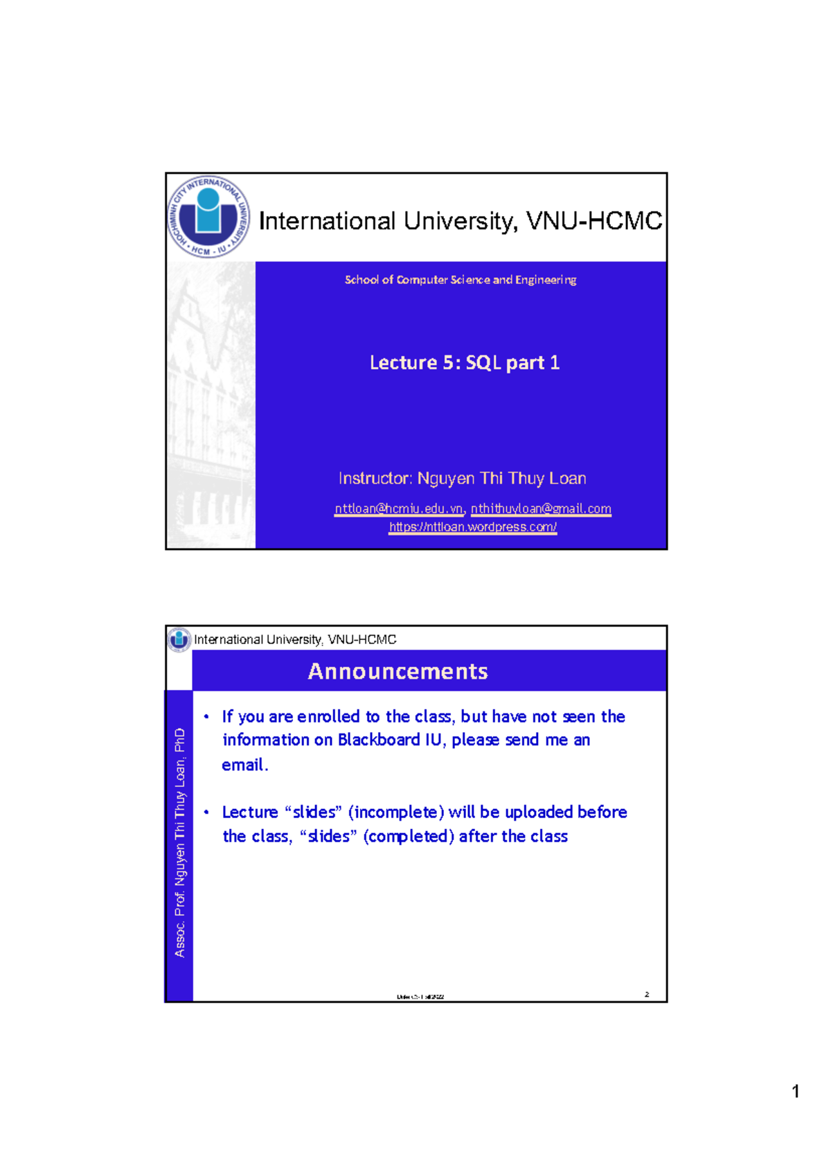 Lecture 5 SQL part 1 - Nothing - Lecture 5: SQL part 1 School of ...