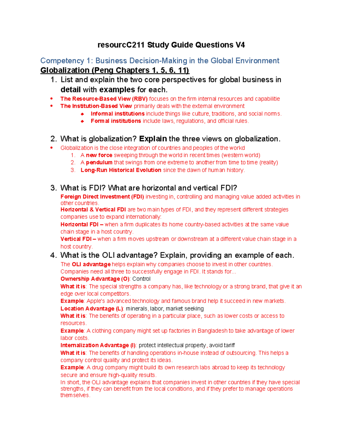 C211 Study Guide: Global Business, FDI, and Economic Principles - Studocu