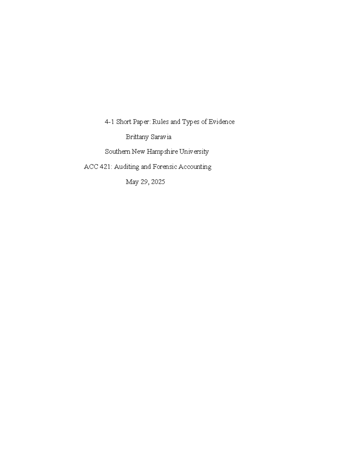 ACC 421: Short Paper on Rules & Types of Evidence - Studocu