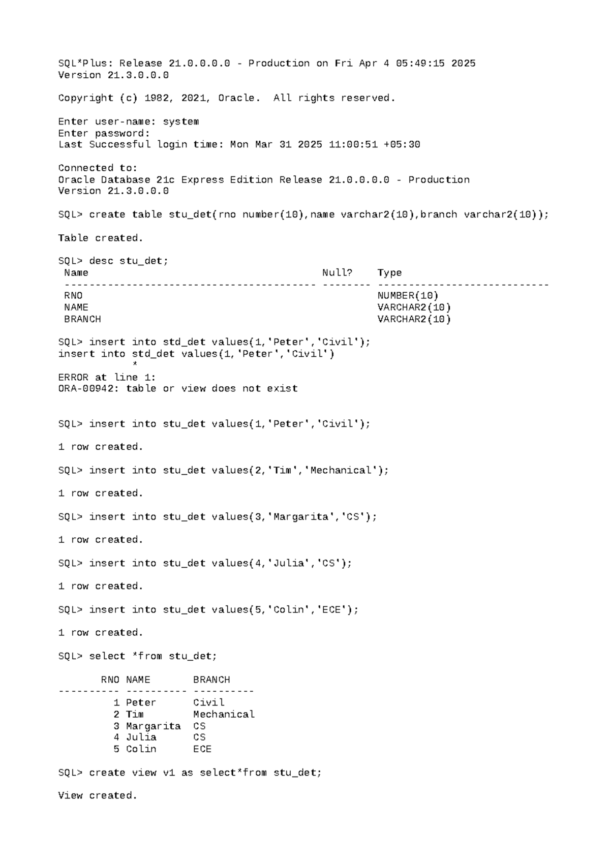 EX 09 DBMS - EX 9 on trigger and views - SQL*Plus: Release 21.0.0.0 ...