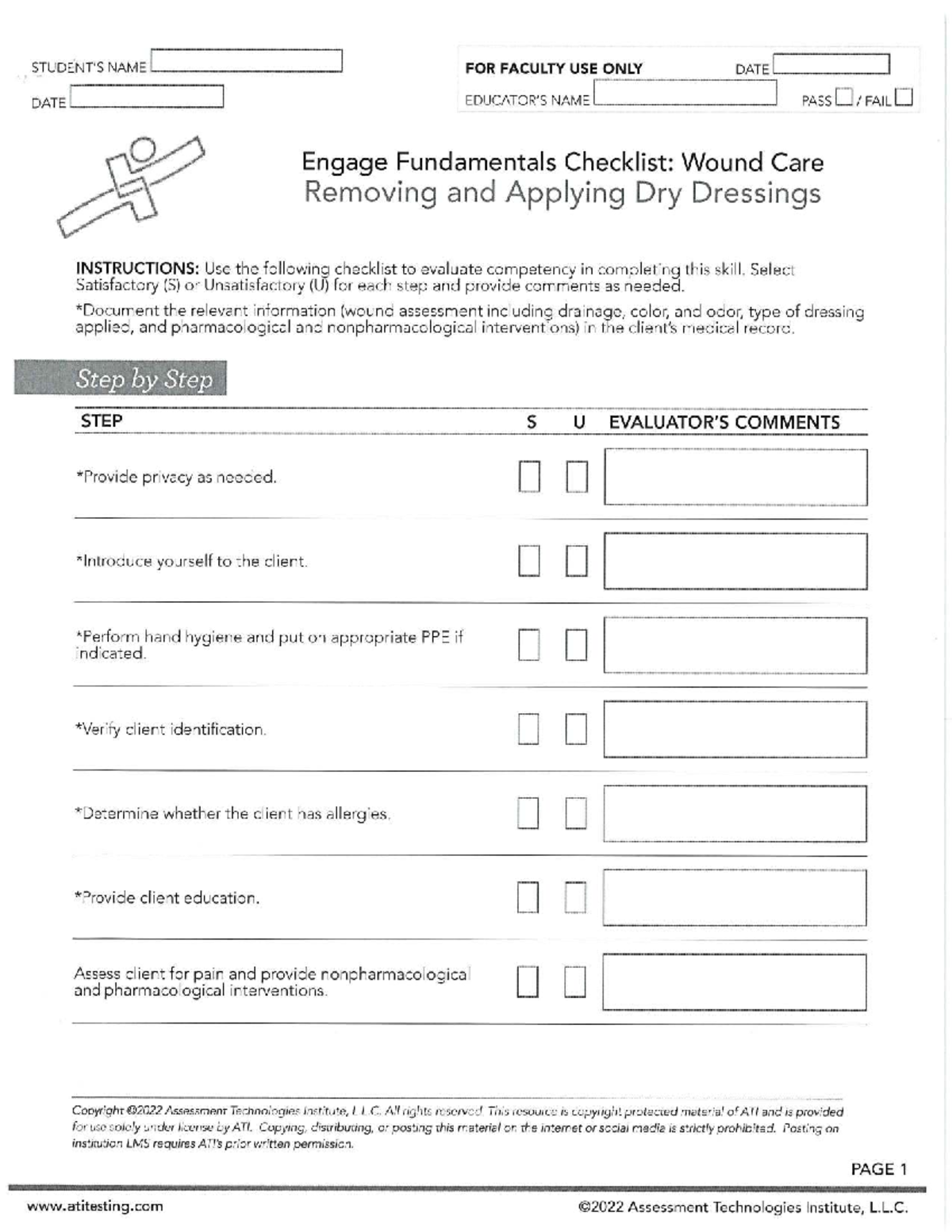 Wound Care & Dressing Change Checklist: F25 - Studocu