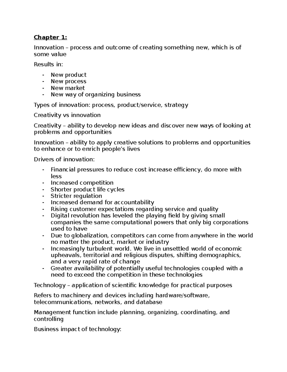EE5081 Chapter 1: Innovation Processes and Technology Impact - Studocu