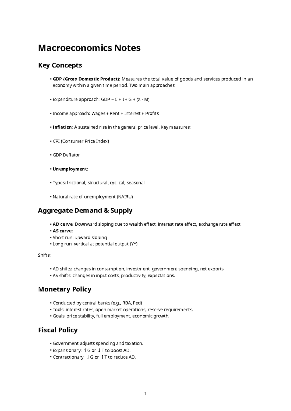 Macroeconomics Notes: Key Concepts & GDP Overview - Studocu