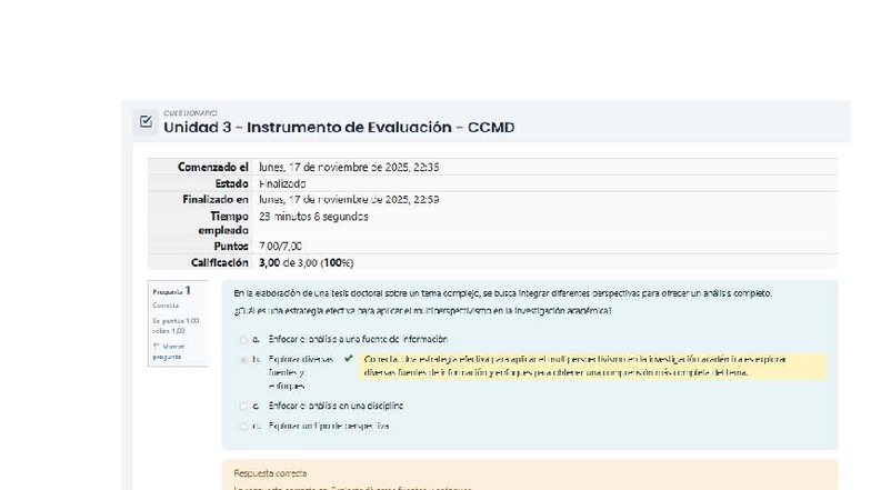 Evaluación de Unidad 3: Instrumento CCMD - Studocu