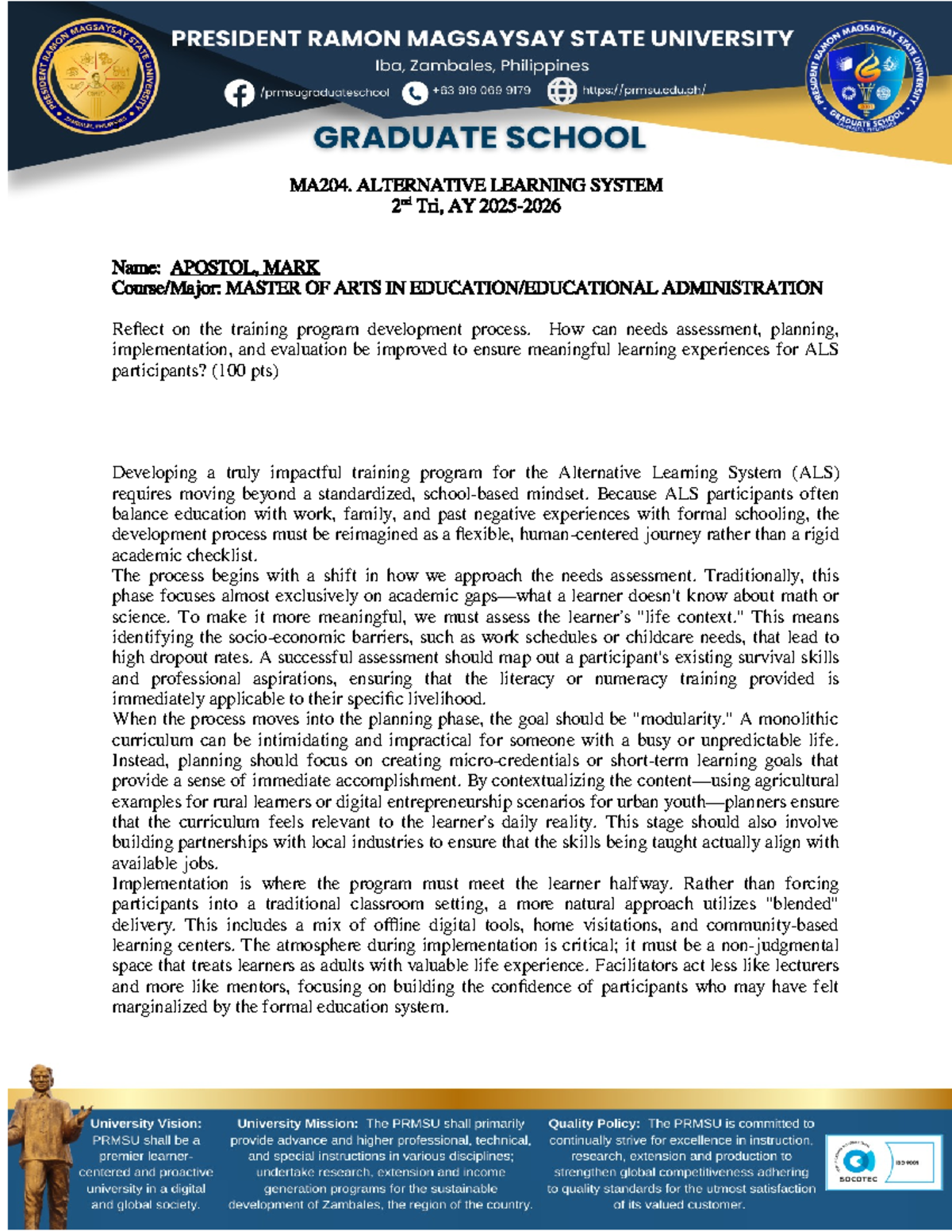 MA204 - Enhancing Training Programs for Alternative Learning System ...