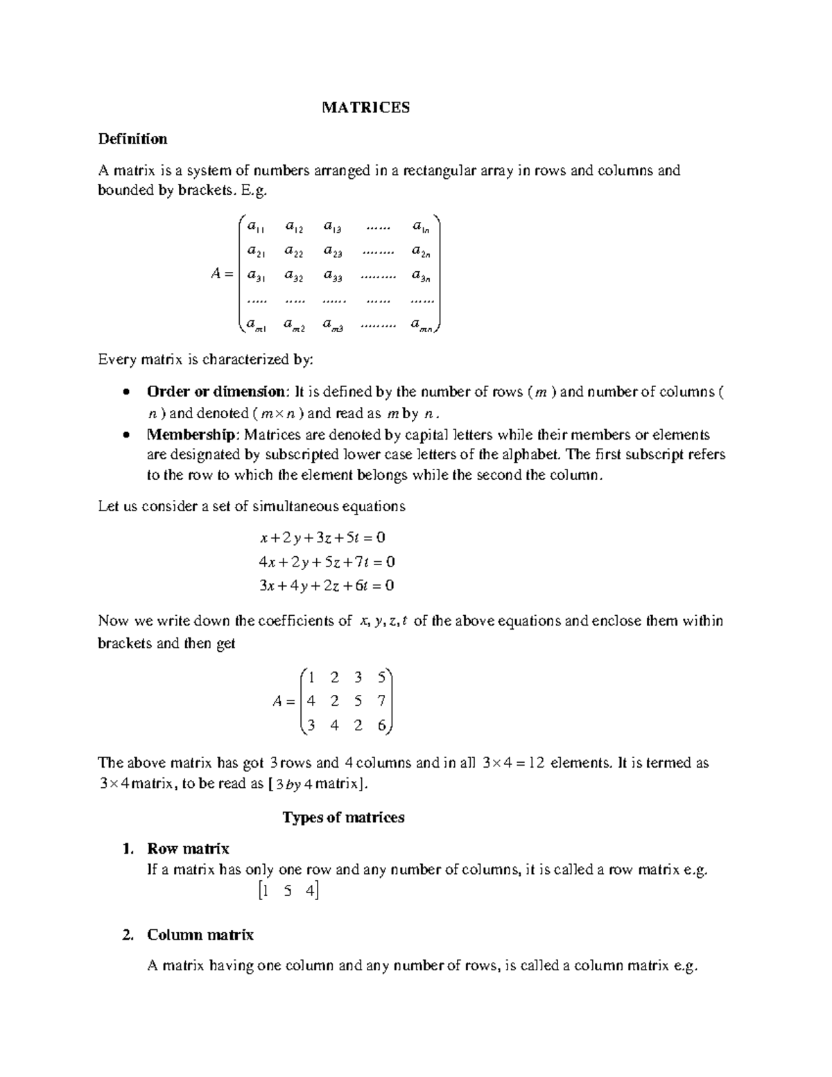 Matrices intro topic 3 - Mandatory assignment - MATRICES Definition A ...