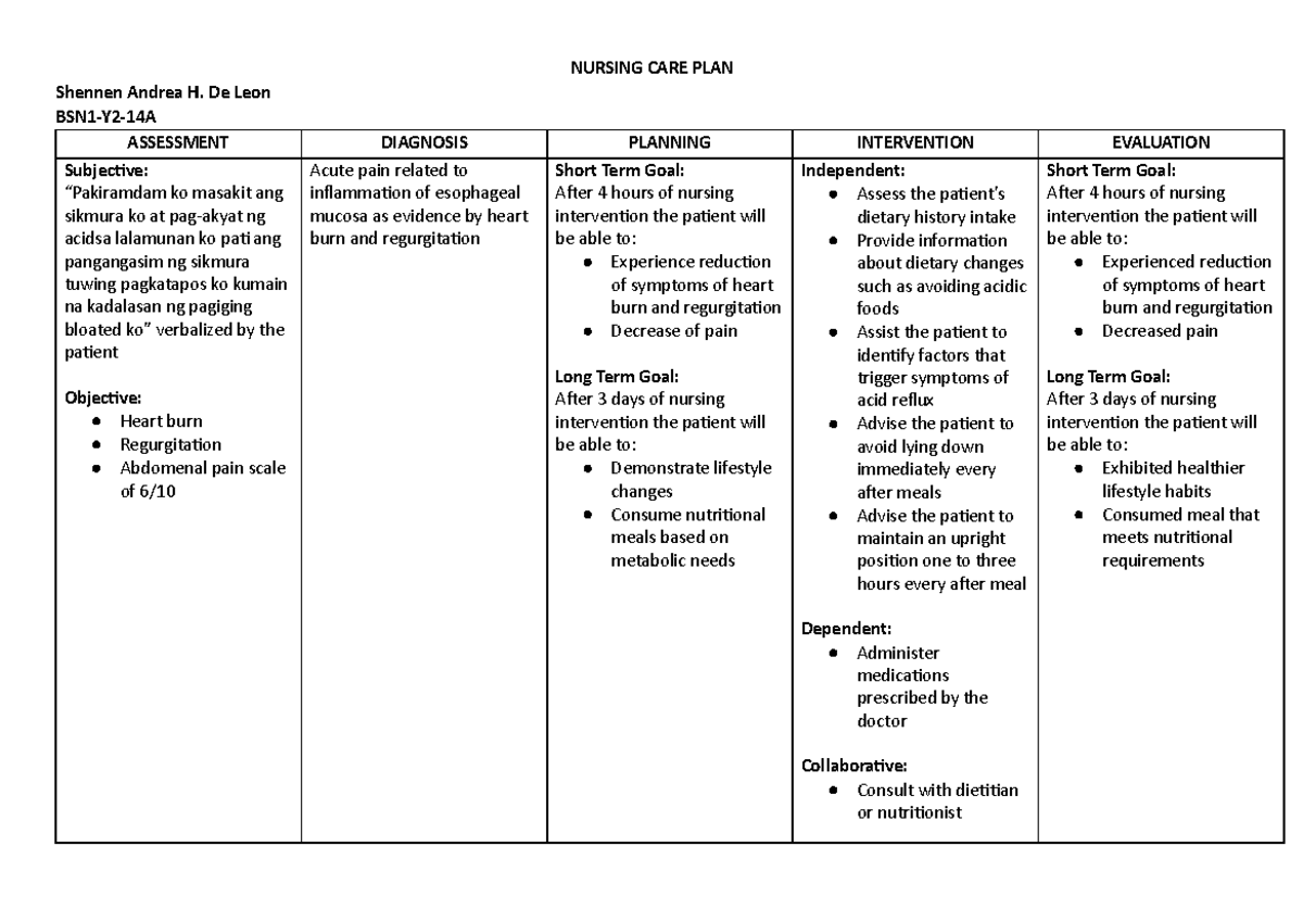 Adpie - NURSING CARE PLAN Shennen Andrea H. De Leon BSN1-Y2-14A ...