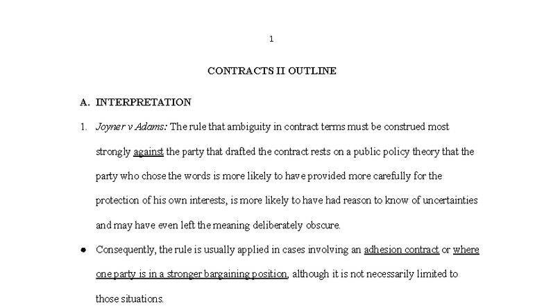 Contracts II - Outline: Key Cases and Principles - Studocu