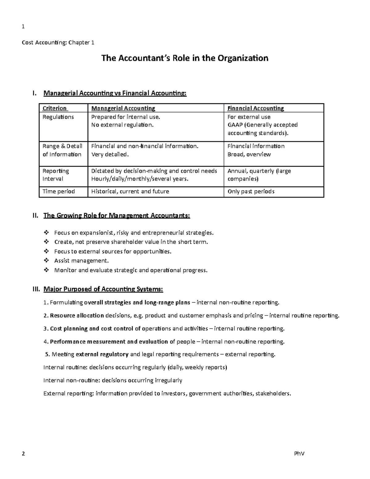 Chapter 1: Introduction to Cost Accounting Concepts and Roles - Studocu