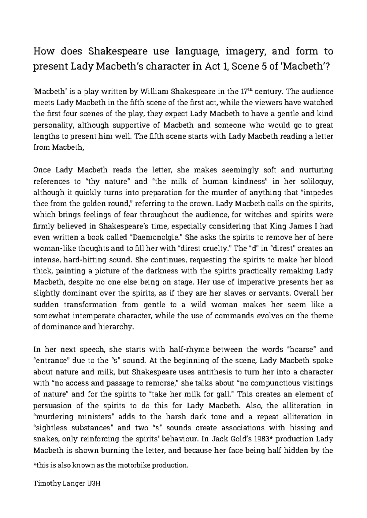 Shakespeare's Language & Imagery: Lady Macbeth in Act 1, Scene 5 (U3H ...