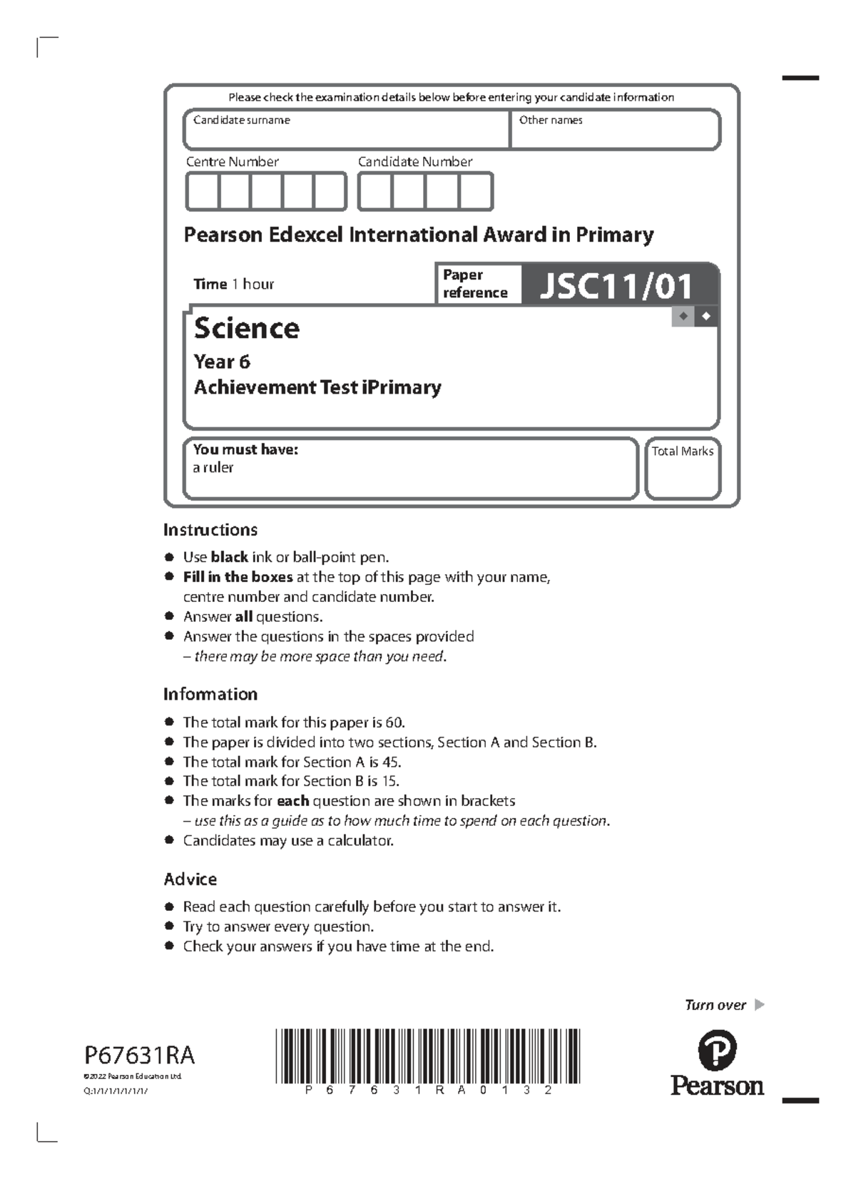 JSC 11 Science Year 6 Achievement Test - Exam Details and Instructions ...