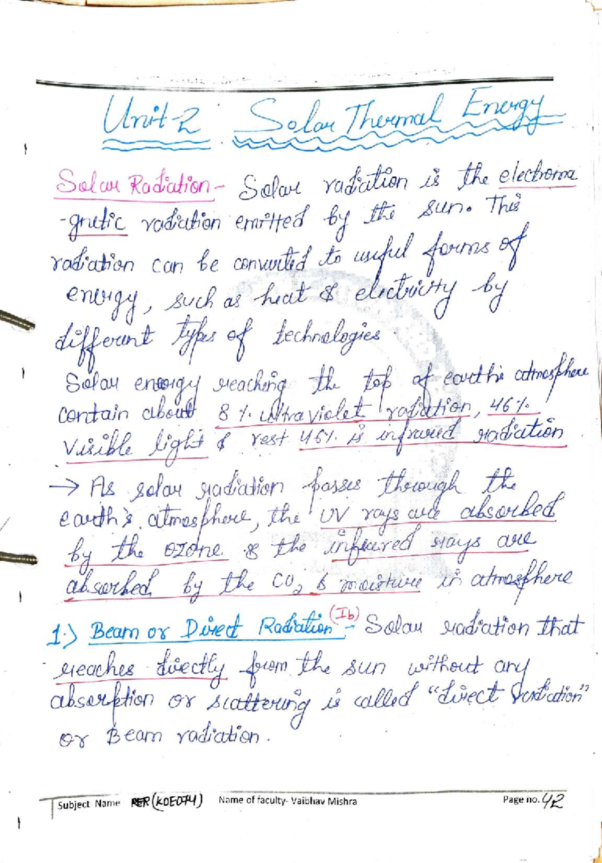 Solar Thermal Energy: UNIT - 2 Study Notes - Studocu