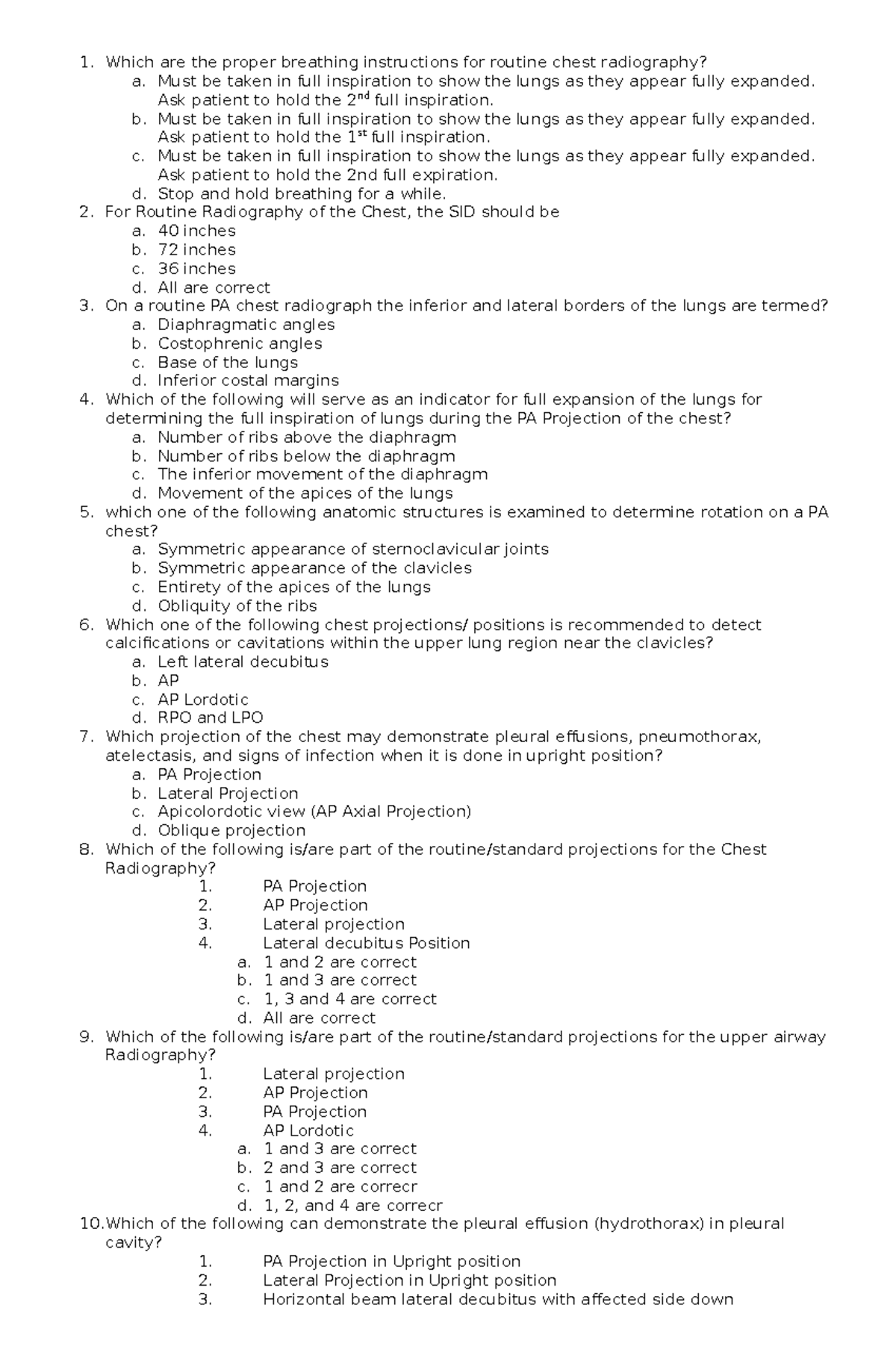 Chest and Shoulder Exam Guide for Radiologic Technologist (AH 450 ...