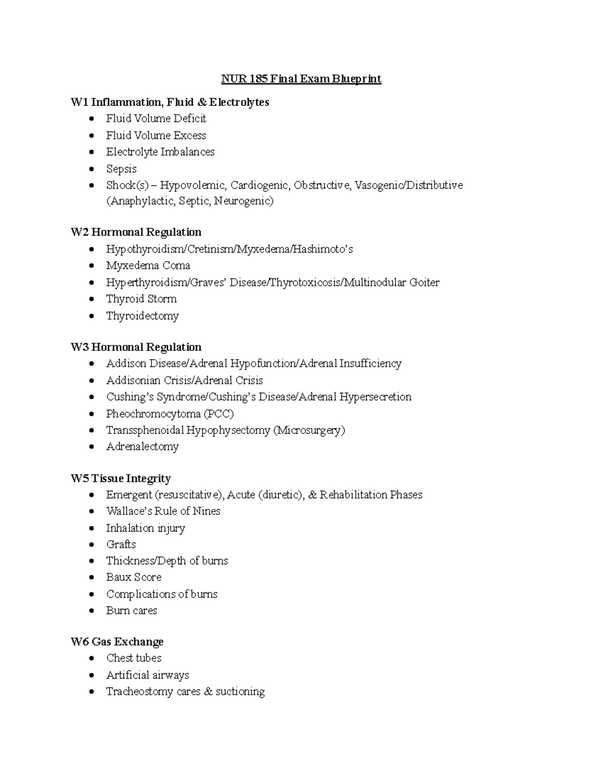 NUR 185 Final Exam Blueprint: Key Topics & Concepts Overview - Studocu