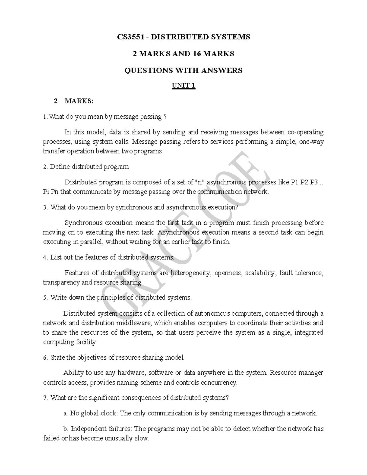 CS3551 - Unit III Notes on Distributed Mutex and Deadlock - Studocu