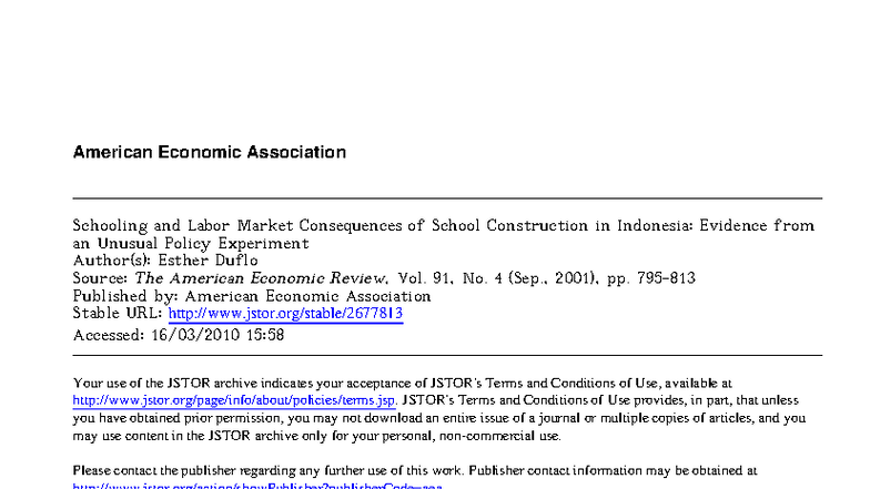 Schooling and Labor Market Impacts of Indonesia's INPRES Program (Econ ...
