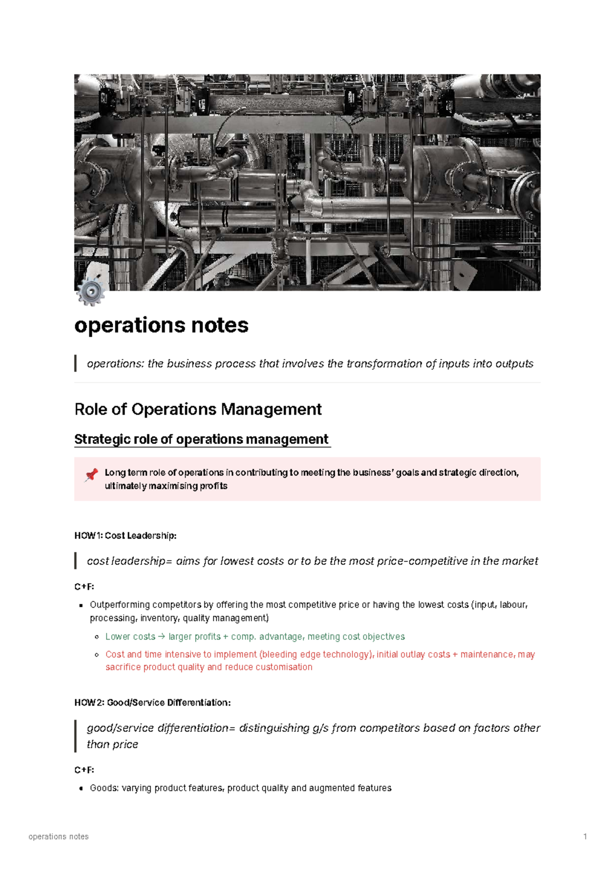 Operations Notes (FIN) - Transforming Inputs into Outputs and ...