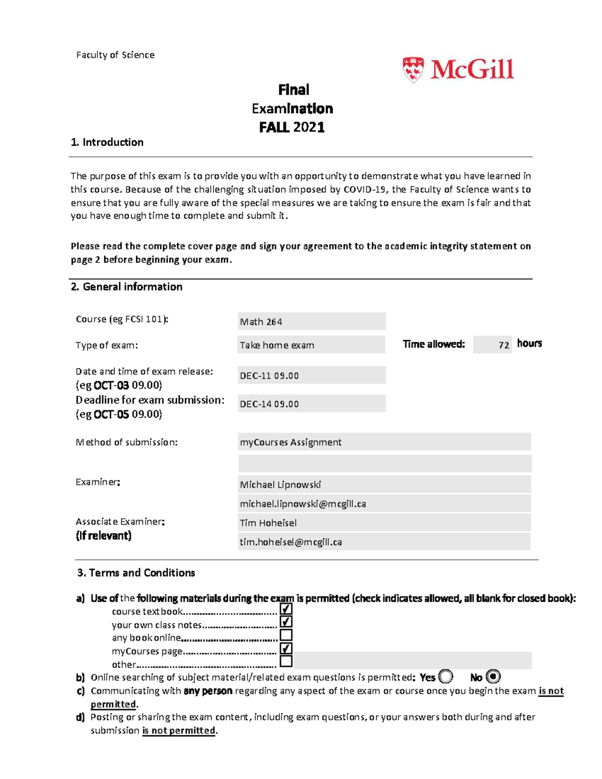 Math 264 Fall 2021 Final Exam Instructions and Guidelines - Studocu