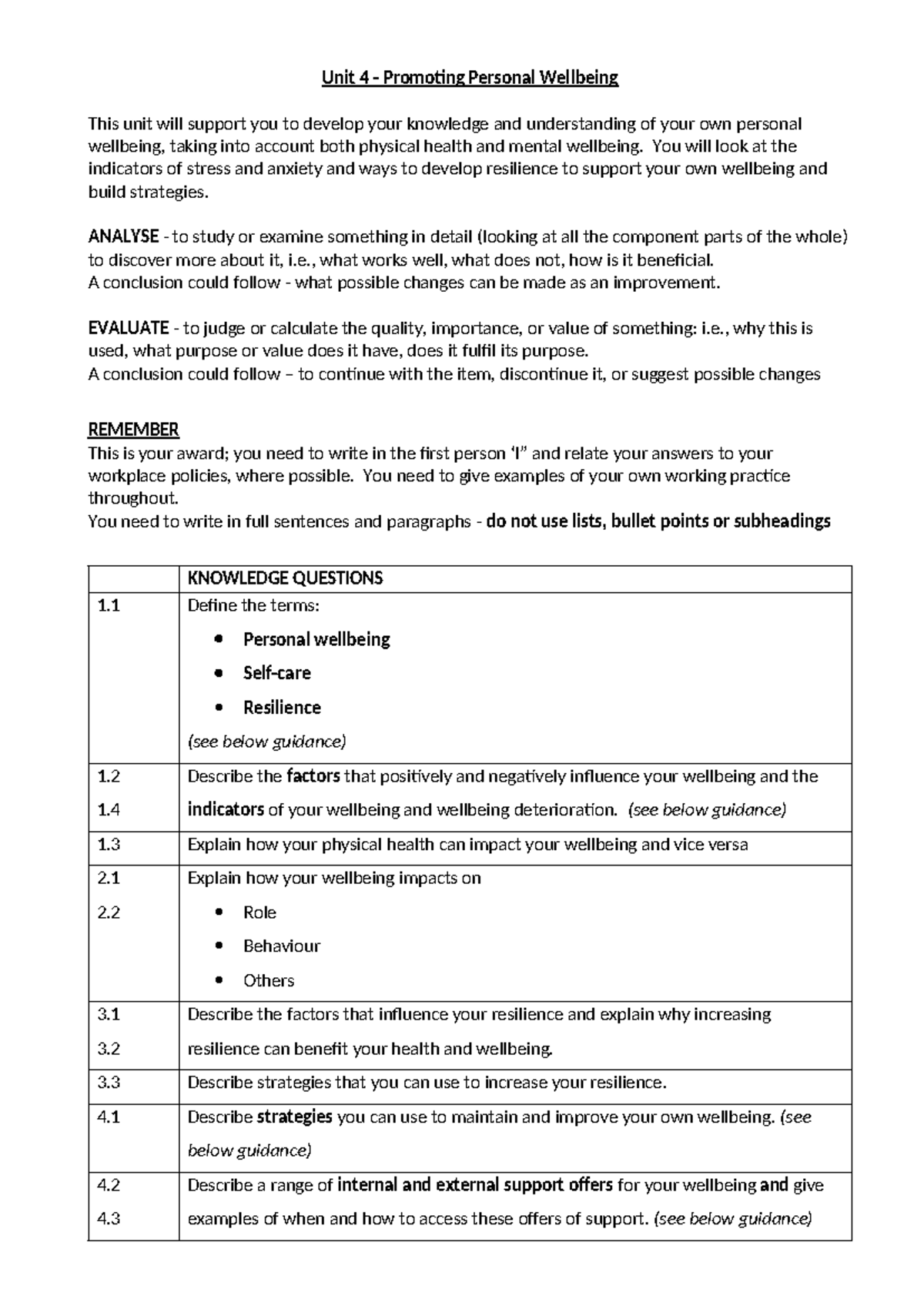 Unit 4: Enhancing Personal Wellbeing and Building Resilience - Studocu