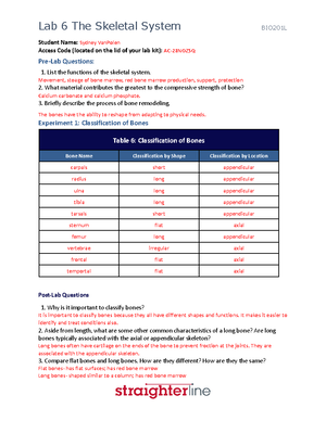 A & P 1 lab 3 - LAB 3 - Student Name: Access Code (located on the lid ...