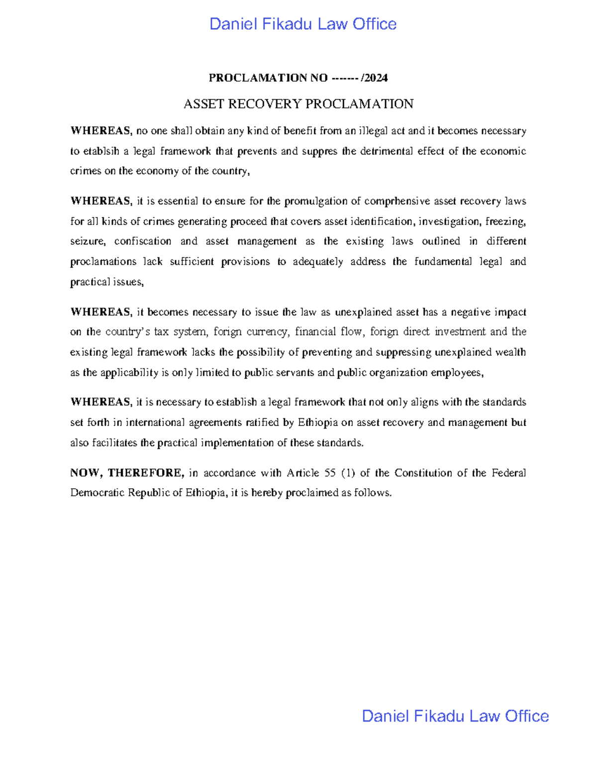 Asset recovery draft proc english from com to hpr - PROCLAMATION NO ...