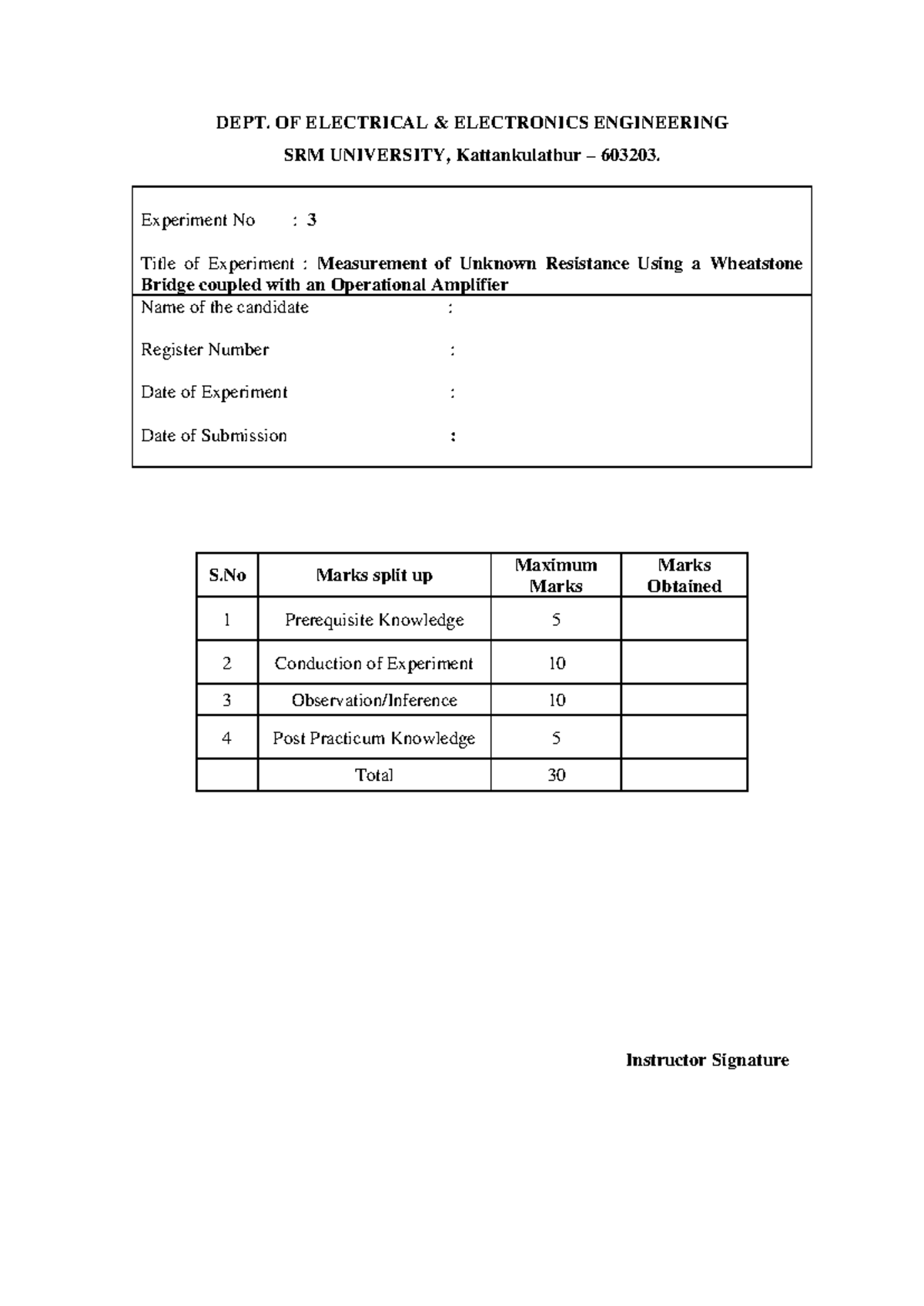 Experiment 3: Measurement of Unknown Resistance Using Wheatstone Bridge ...