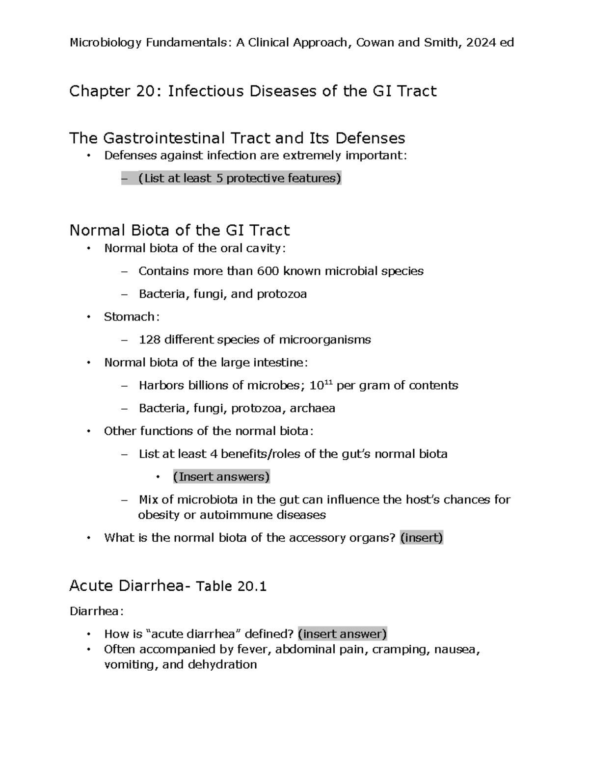 Microbiology 3970: Final Exam Review Notes on GI Infectious Diseases ...