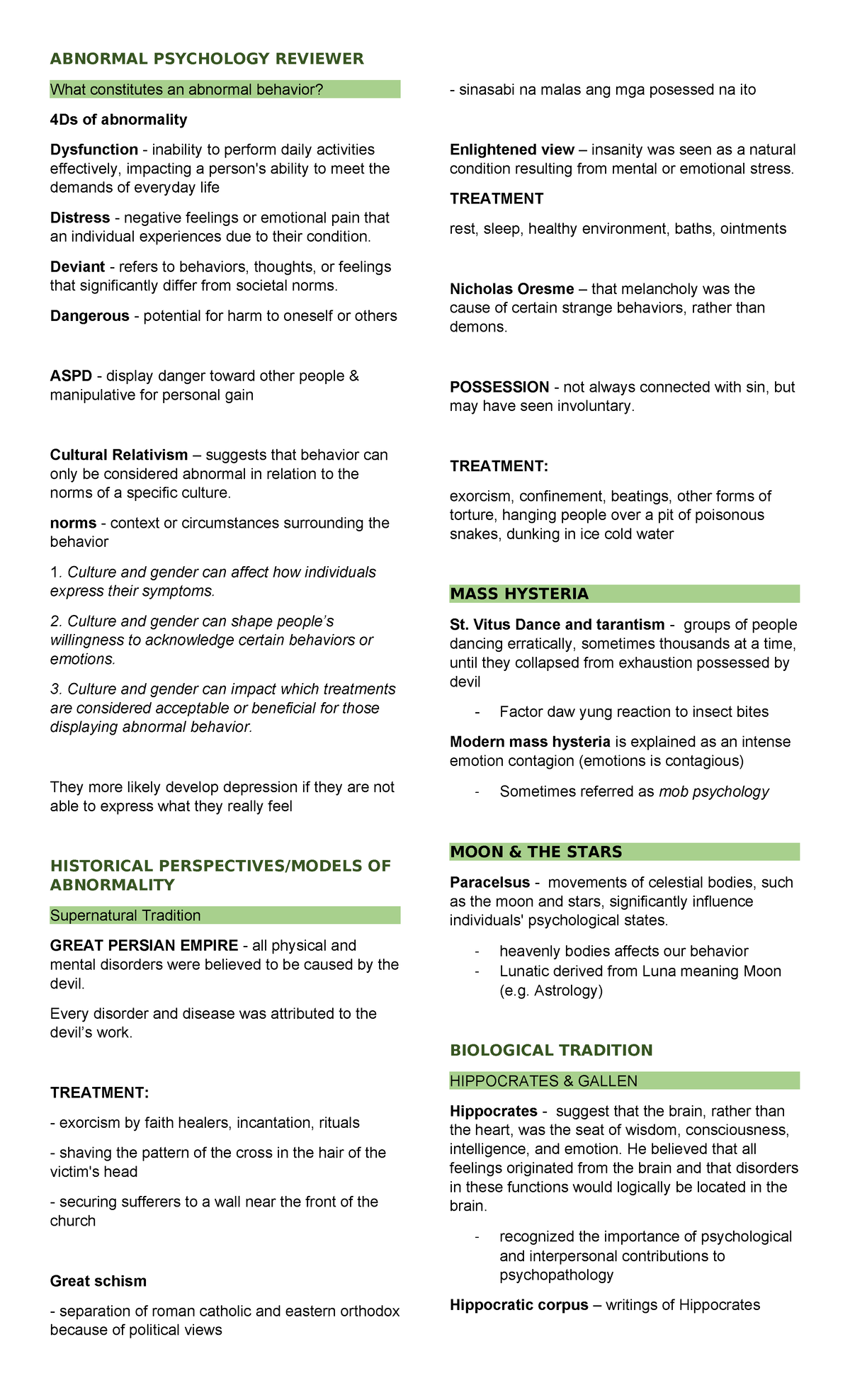Abnormal Psychology (PSY101) Final Exam Reviewer Notes - Studocu