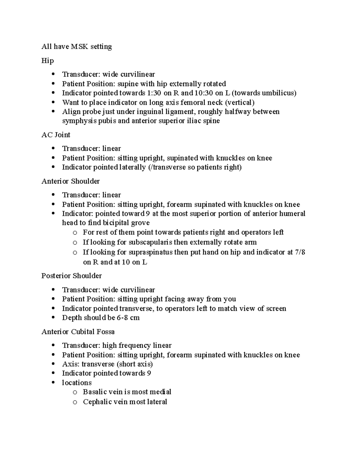 US Quiz 1 Study Guide: Ultrasound Techniques & Patient Positions - Studocu
