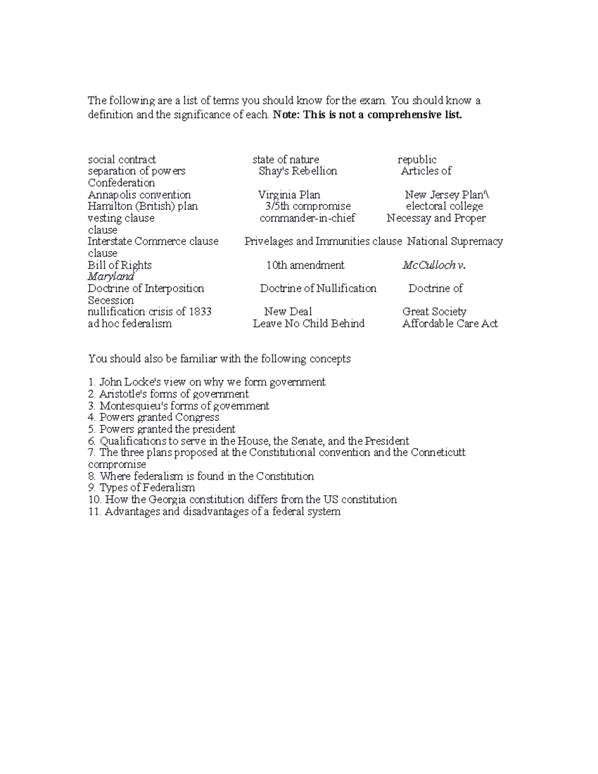 CIV 101 - Study Guide for Exam 1: Key Terms and Concepts - Studocu