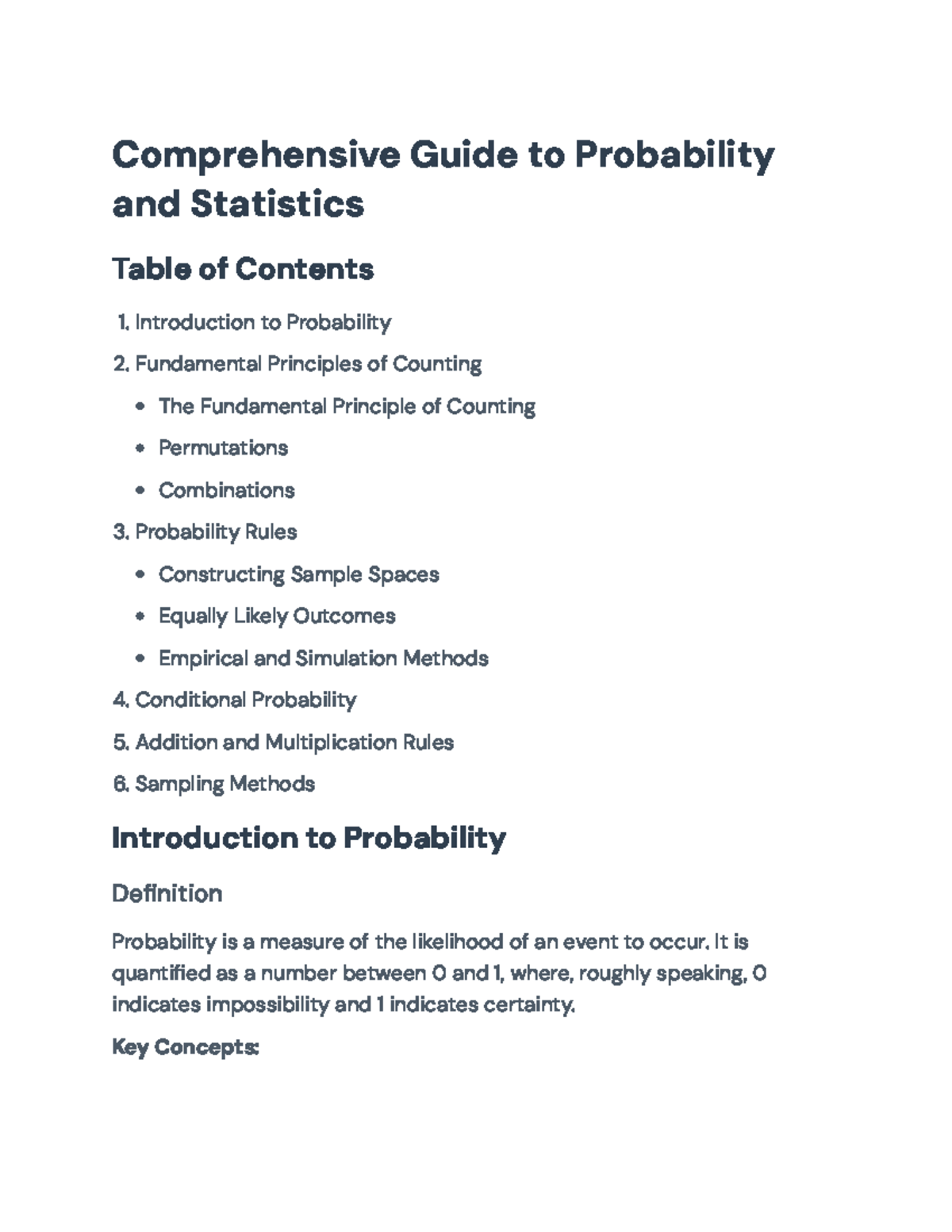 Comprehensive Guide to Probability and Statistics (Course Code: 101 ...